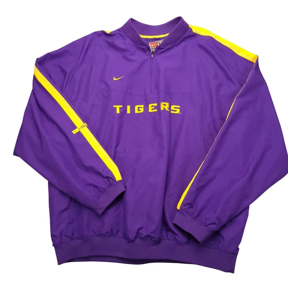 LSU Tigers Jacket Mens 2XL‎ Purple NCAA Football Nike Quarter Zip Pullover